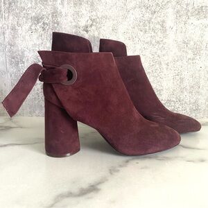 AD & Daughters Burgundy Suede Leather Ankle Boots Block Heel Bow 6.5